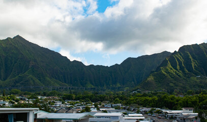 View of the H3 freeway on Oahu from east side, Heeia Street in Kaneohe.