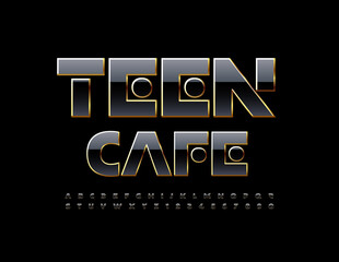 Vector modern concept Teen Cafe. Black and Gold Alphabet Letters and Numbers set. Abstract style Font