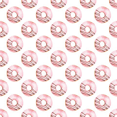 Watercolor donuts digital paper. Seamless pattern illustration.