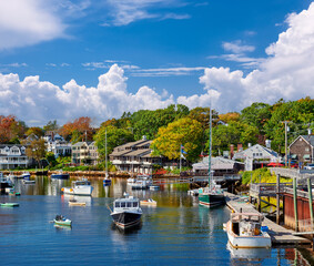 Fishing boats docked in Perkins Cove, Maine, USA