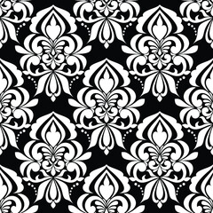 Abstract damask seamless pattern. black and white floral vector background.