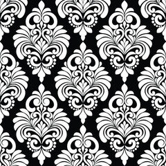 Floral baroque damask seamless pattern. royal wallpaper black and white ornamental vector background.