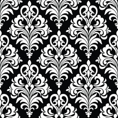Floral baroque damask seamless pattern. royal wallpaper black and white ornamental vector background.