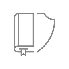 Book with shield line icon. Library protected, save ebook symbol