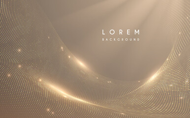 Abstract golden dots wave background with light effect