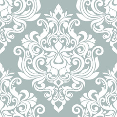 Damask seamless vector background. Wallpaper in the baroque style template. Gray and white floral element. Graphic ornate pattern for wallpaper, fabric, packaging, wrapping. Damask flower ornament.