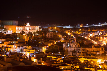 Fototapeta na wymiar Night time view of the historic colonial center of Zacatecas City, Zacatecas, Mexico.