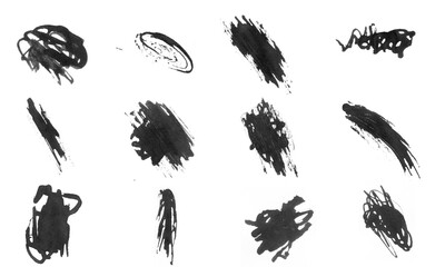 Black watercolor brushes isolated on white background