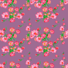 Obraz premium Watercolor seamless paper Simple wildflowers.Watercolor floral seamless pattern .White flower ornament.