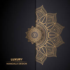 luxury ornamental mandala design background in gold color ,with black background. 