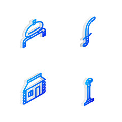Set Isometric line Medieval sword, Bread and salt, Ukrainian house and Monument of Independence icon. Vector