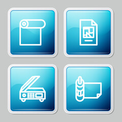 Set line Roll of paper, File document, Scanner and icon. Vector