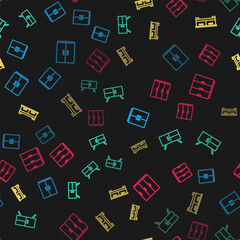 Set line Wardrobe, Chest of drawers, and on seamless pattern. Vector