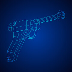 German world war military firearm pistol. Wireframe low poly mesh vector illustration.