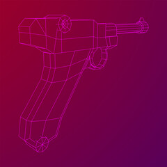 Obraz premium German world war military firearm pistol. Wireframe low poly mesh vector illustration.