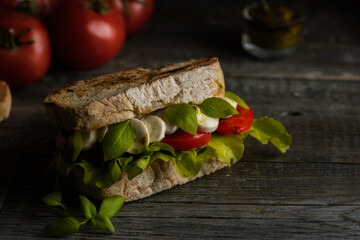 sandwich with mozzarella and tomatoes