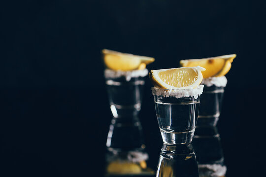 Tequila shots with salt and lemon