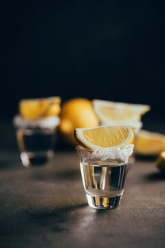 Tequila shots with salt and lemon