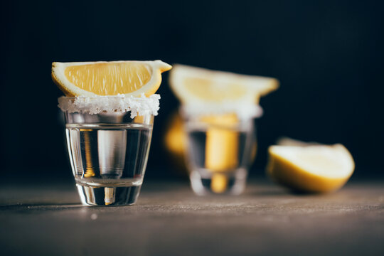 Tequila shots with salt and lemon
