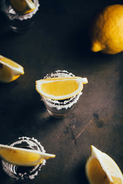 Tequila shots with salt and lemon