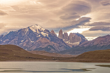Chile Sarmiento Lake – postcard views of mountain peaks.