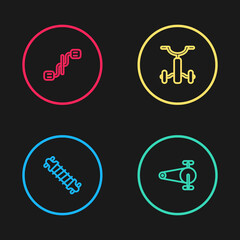 Set line Bicycle suspension, chain with gear, for kids and pedals icon. Vector