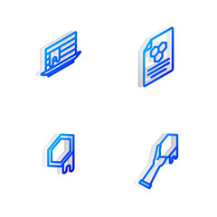 Set Isometric line Honeycomb, Stack of pancakes, and and hand icon. Vector