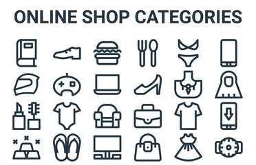 linear pack of online shop categories line icons. simple web vector icons set such as hand watch, gold, jewelry, bikini, burger. vector illustration.
