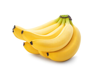 Bunch of bananas isolated on white background. Ripe bananas Clipping Path. Quality macro photo for your project.