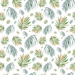 watercolor set of exotic patterns tropical flowers and leaves