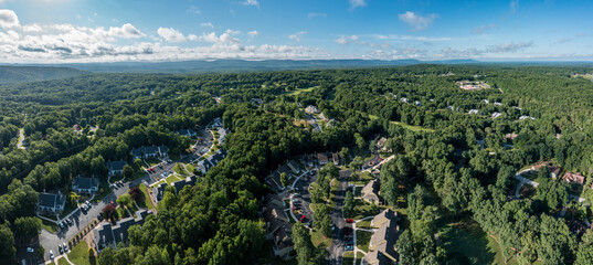 Aerial drone view of a residential golf and vacation community development in Fairfield Glade Tennessee