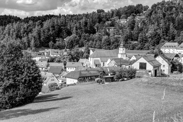 upper franconian village in monochrome photography