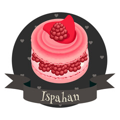 French dessert ispahan. Colorful illustration in cartoon style.