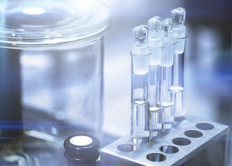 glass test tubes and jars in the lab. concept of medicine and science. High quality photo