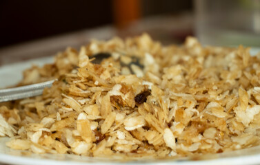 Sweet Aval Nanachathu Or Sweetened Rice Flakes Poha