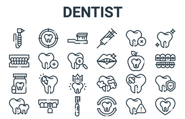 linear pack of dentist line icons. simple web vector icons set such as dental care, teeth, dental care, remove, toothbrush. vector illustration.