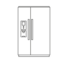 Household refrigerator and freezer for food storage. Vector icon in line art style. Isolate on white