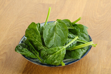 Fresh green spinach leaves in the bowl