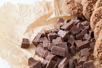 chocolate cookies close-up on an old kitchen table