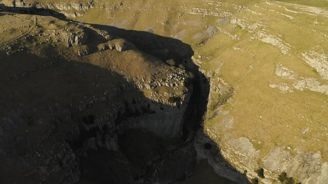 gordale scar near malham at yorkshire dales national park aerial drone shot