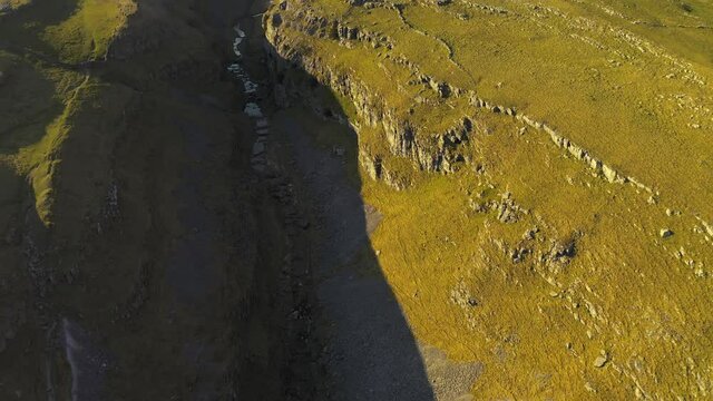 gordale scar near malham at yorkshire dales national park aerial drone shot