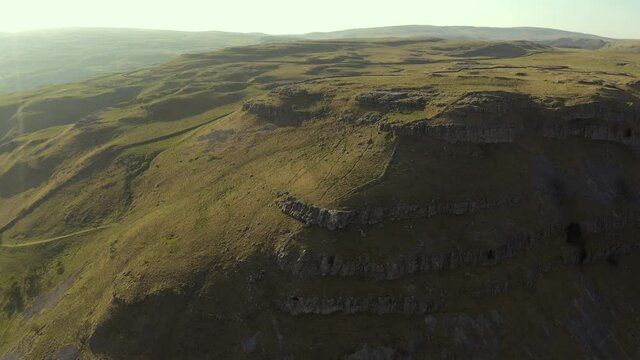 gordale scar near malham at yorkshire dales national park aerial drone shot