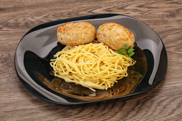 Spaghetti with homemade chicken cutlet