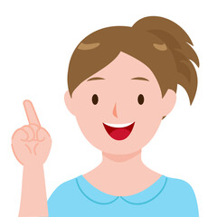 女性　指さし　シンプル　笑顔　スッキリ　イラスト素材