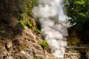 Geothermal activity in Furnas village, Sao Miguel island in Azores.