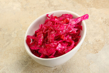 Marinated red cabbage in the bowl
