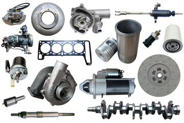 Big collection of mechanical auto parts for maintenance and car repair. Set with many isolated...