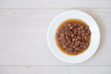 wet cat food on isolated white background with place for text. High quality photo