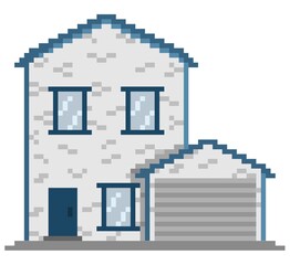 Building home residential concept pixel art icon illustration