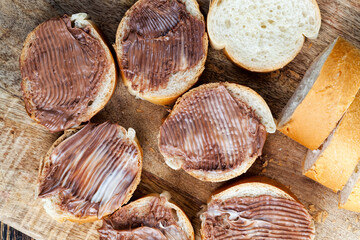 natural cocoa chocolate paste during Breakfast with baguette